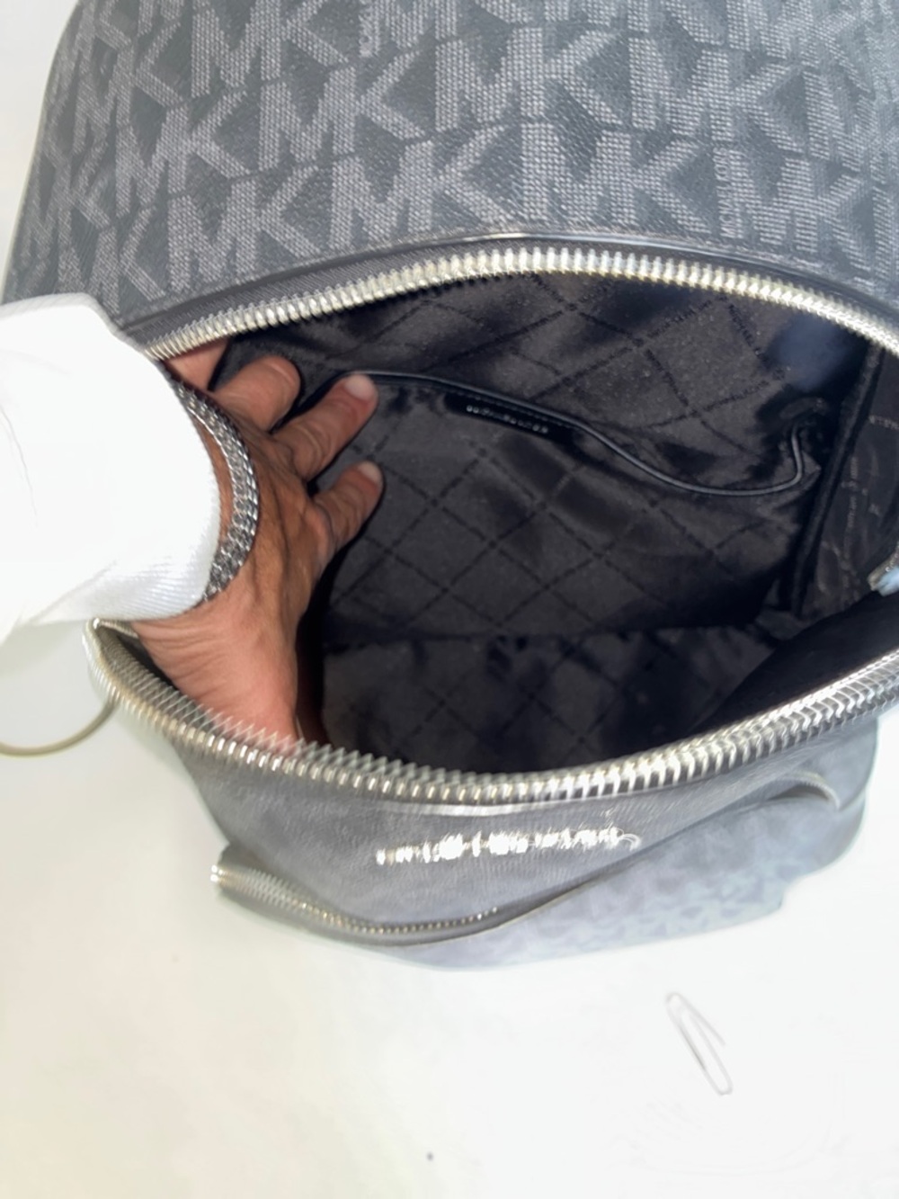 Michael Kors Black and Gray Signature MK Backpack - Picture 11 of 12